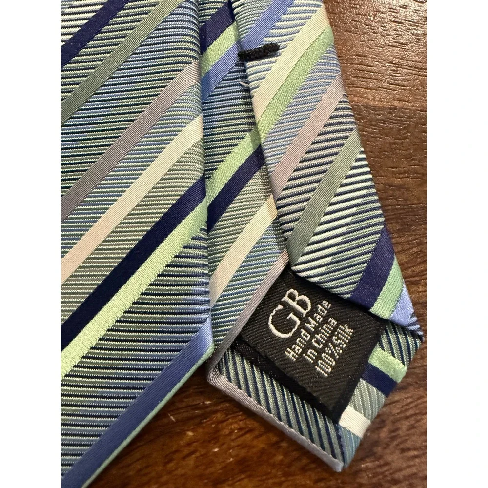 Set of THREE Geoffrey Beene 100% Silk Ties Diagonal Stripe Blue Brown Green Red